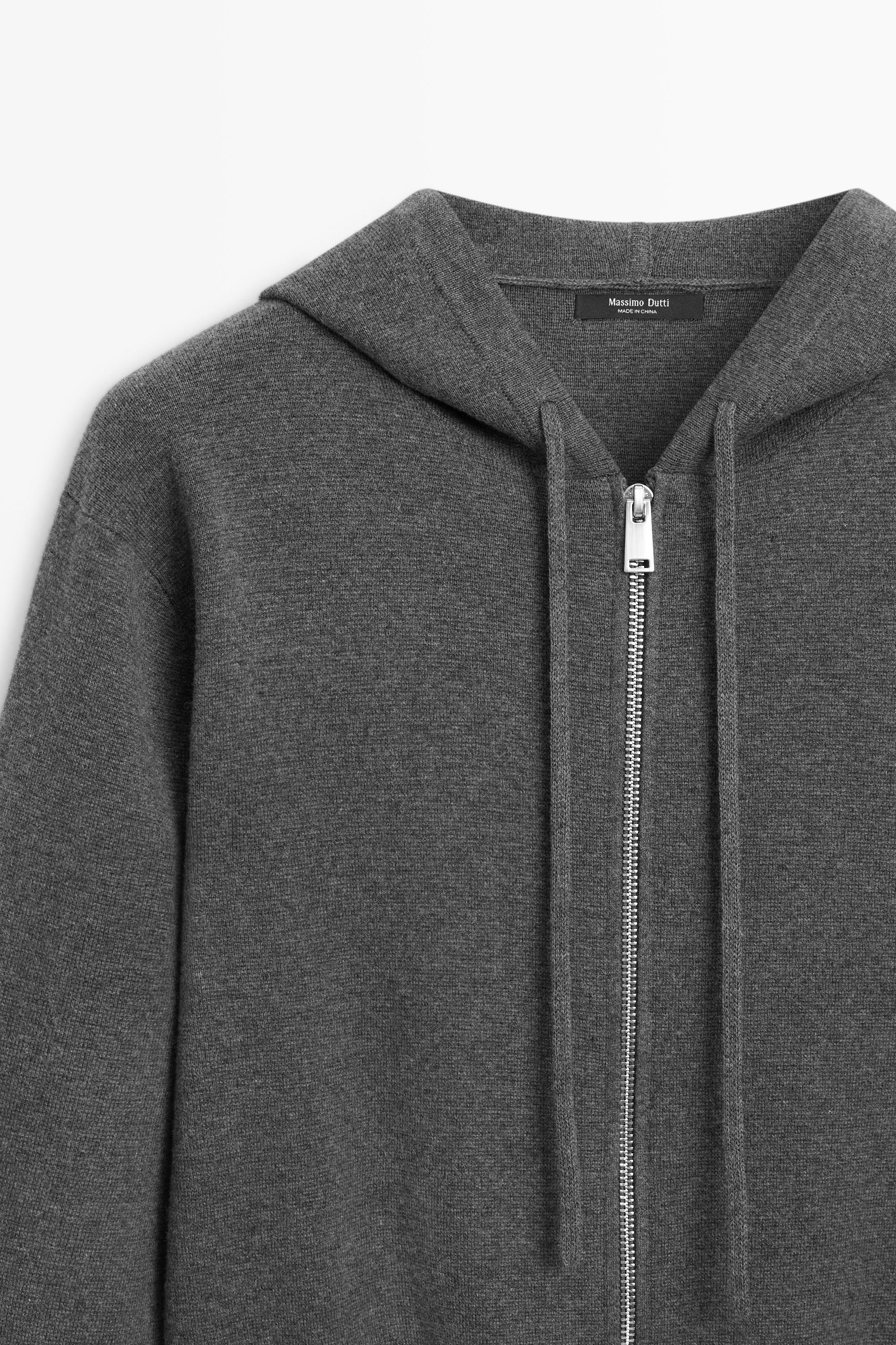 Cotton blend knit hooded cardigan